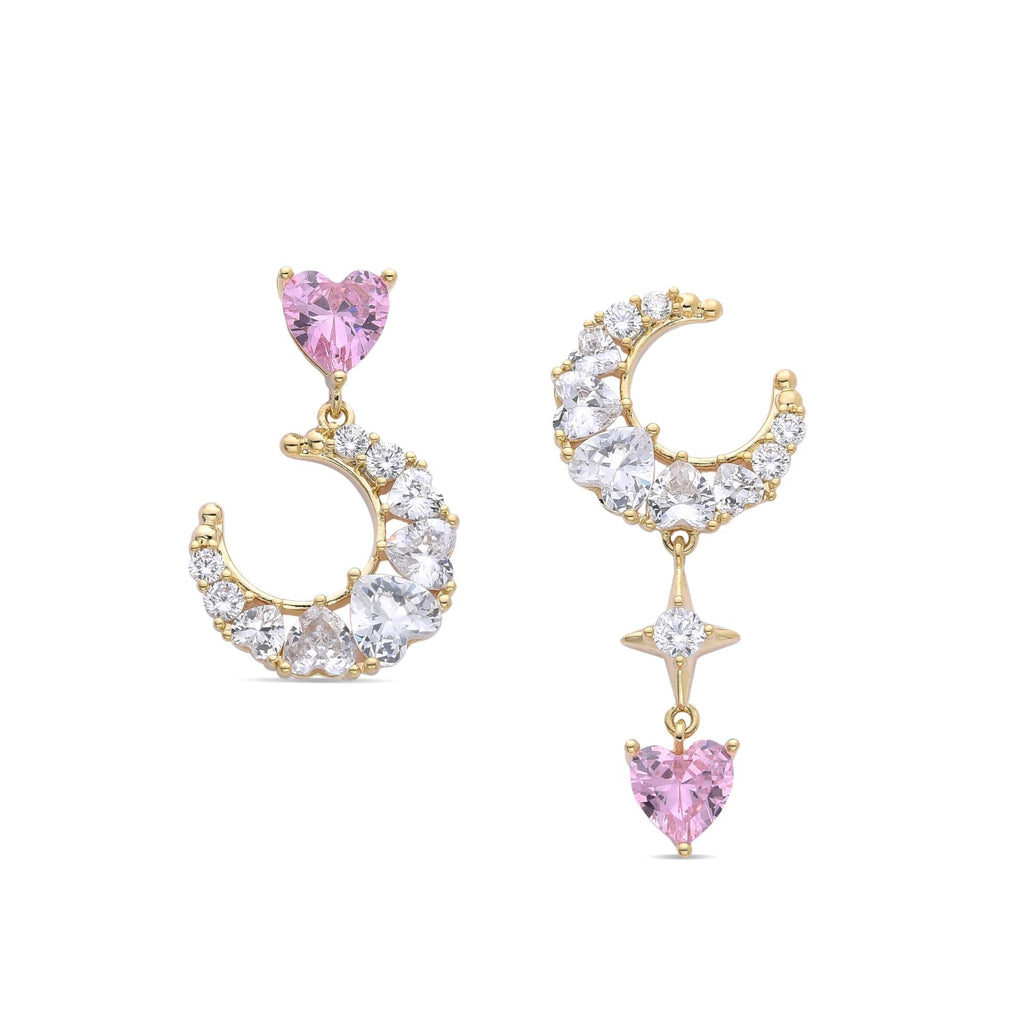 Gold Fashion Earrings with Moon Design Adorned with Micro Zircons.-Earrings-ROMANE