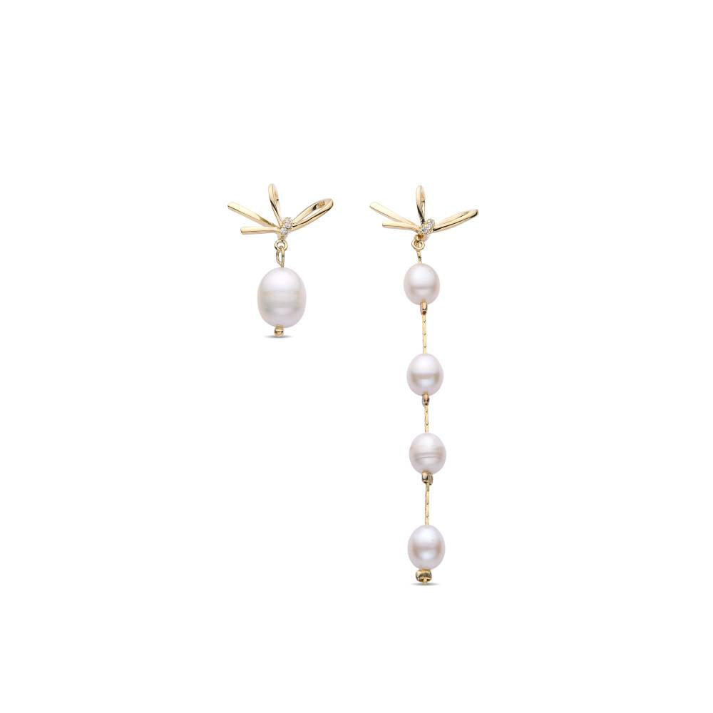 Gold Fashion Earrings with Pearl Drops-Earrings-NEW WEI