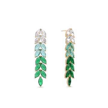 Gold Fashion Herringbone Shape Earrings with White and Green Crystals.-Earrings-NEW WEI