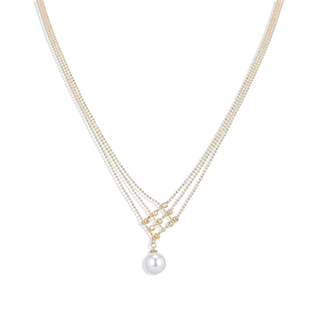 Gold Fashion Necklace Interlocking Design and Pearl Pendant.-Necklaces-ROMANE