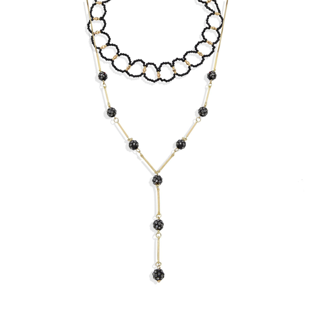 Gold Fashion Necklace and Choker with Black Zirconias: Glamor in Contrast-Necklaces-NEW WEI