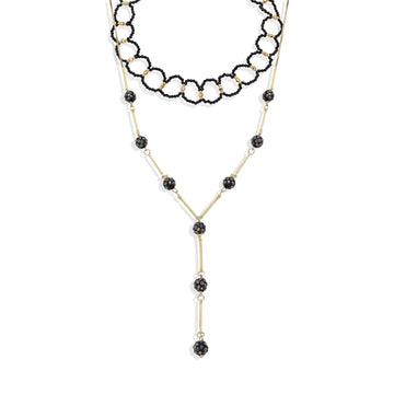 Gold Fashion Necklace and Choker with Black Zirconias: Glamor in Contrast-Necklaces-NEW WEI