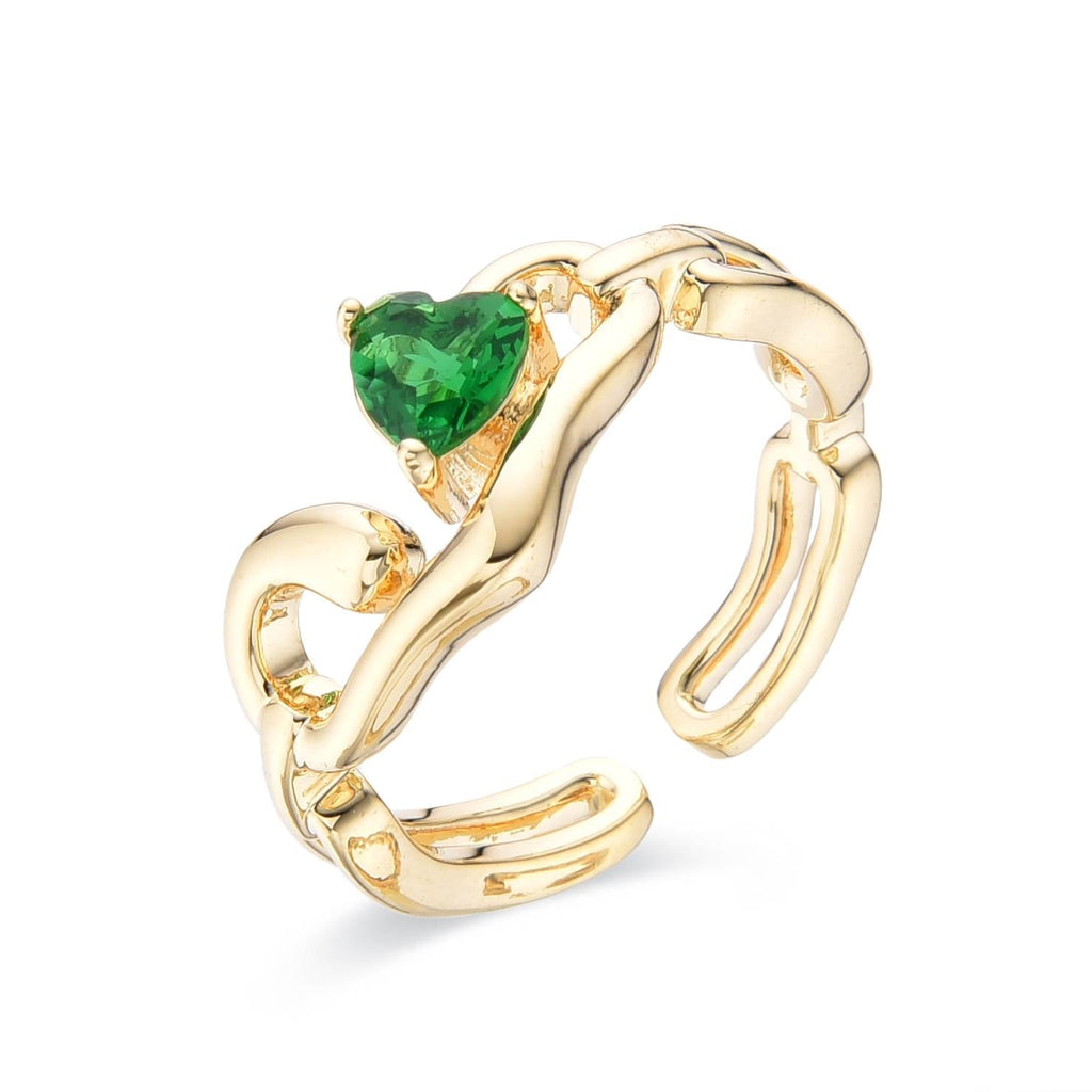 Gold Fashion Ring with Heart Shaped Zirconia-Rings-ROMANE