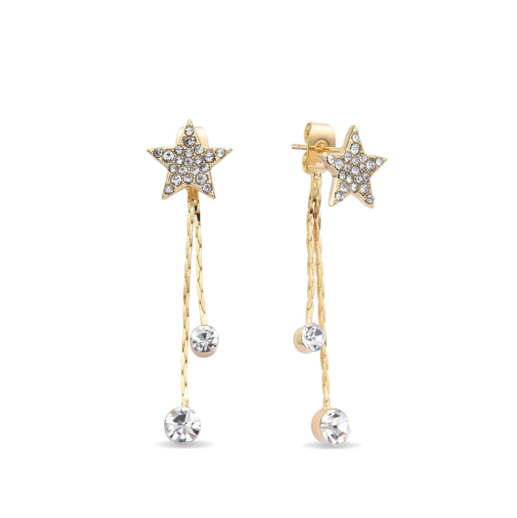 Gold Fashion Star Earrings with Dangling Zirconias.-Earrings-NEW WEI