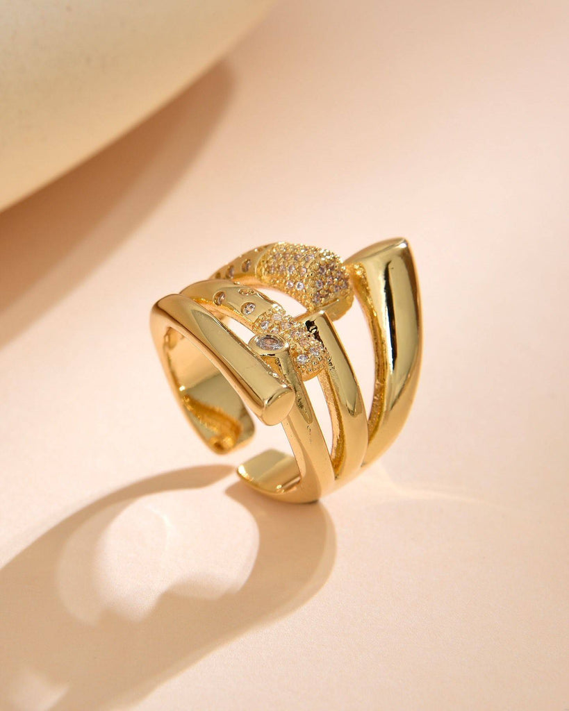 Gold Plated Ring, in Geometric Shape-Rings-ZIRCONIA