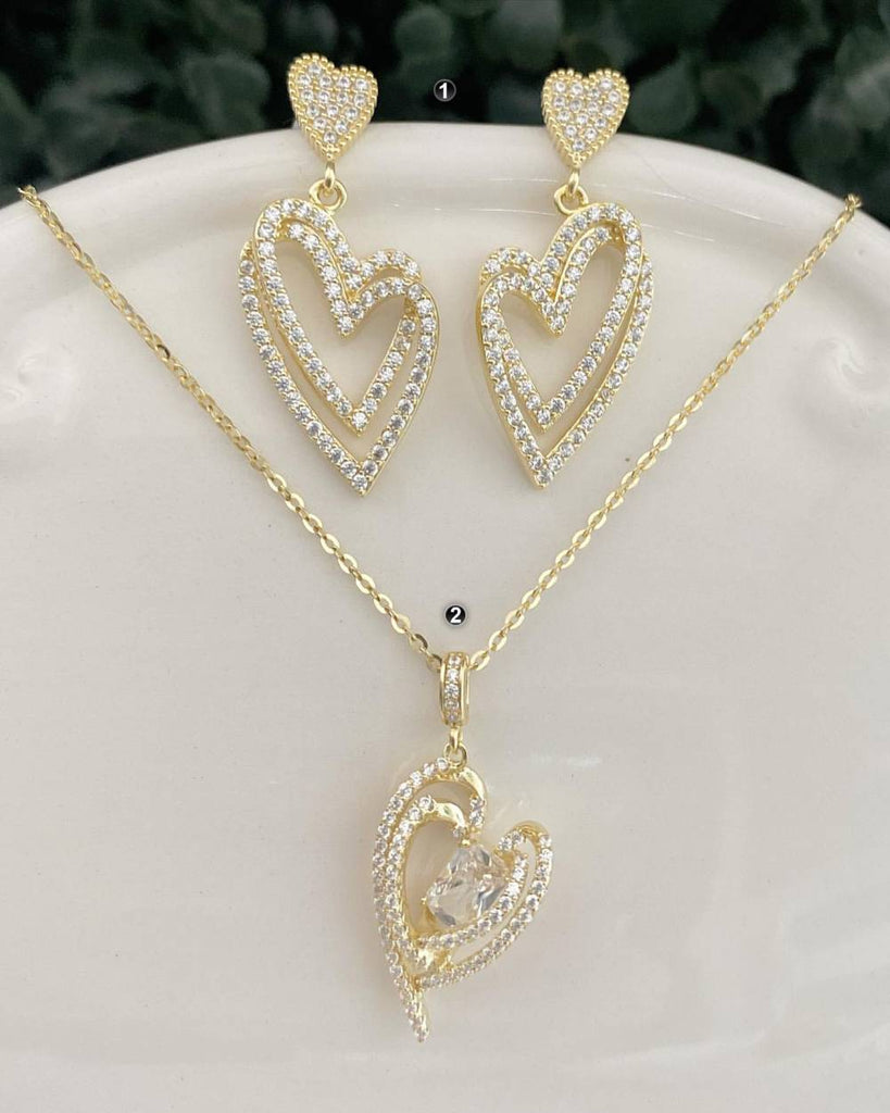 Gold Plated Sterling Silver Heart Necklace and Earrings-Necklaces-GULI GULI