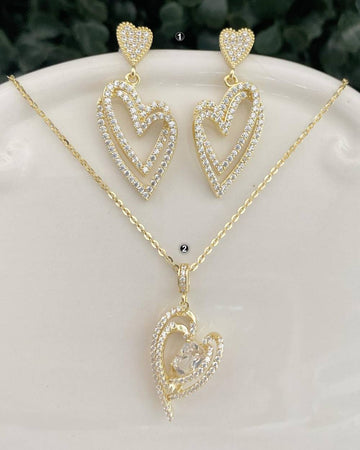 Gold Plated Sterling Silver Heart Necklace and Earrings-Necklaces-GULI GULI