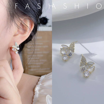 Golden Butterfly Earrings in 925 Silver with 18k Gold Plated and Zirconia-Earrings-GULI GULI