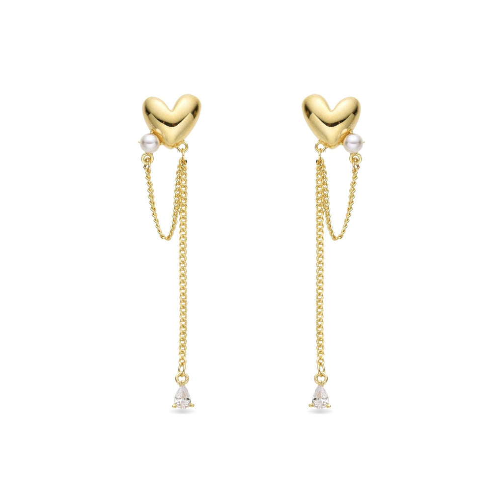 Golden Heart Earrings in 18k Gold Plated 925 Sterling Silver with Pearls-Earrings-GULI GULI