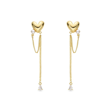 Golden Heart Earrings in 18k Gold Plated 925 Sterling Silver with Pearls-Earrings-GULI GULI