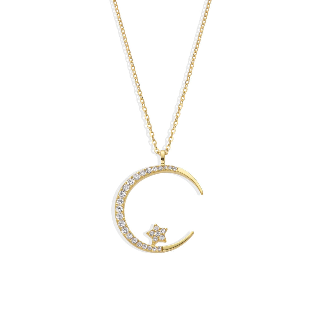 Golden Moon Necklace in 925 Silver 18k Gold Plated and Micro Zirconia.-Necklaces-GULI GULI