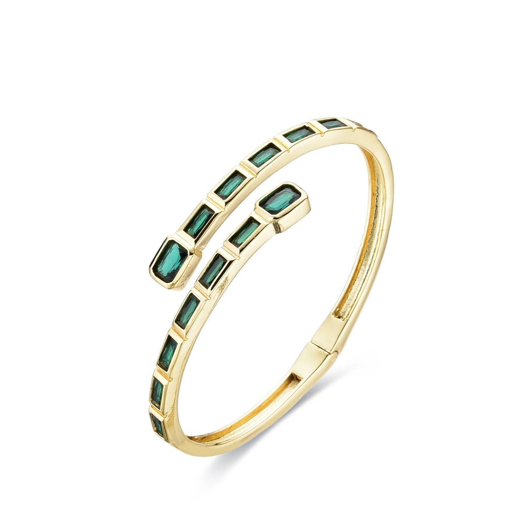 Green Bangle 18k Gold Fashion Adjustable with Zirconia-Bracelets-LANDCICA