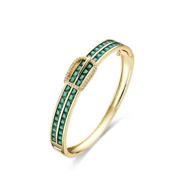 Green Bangle 18k Gold Fashion Belt with Zircons-Bracelets-LANDCICA