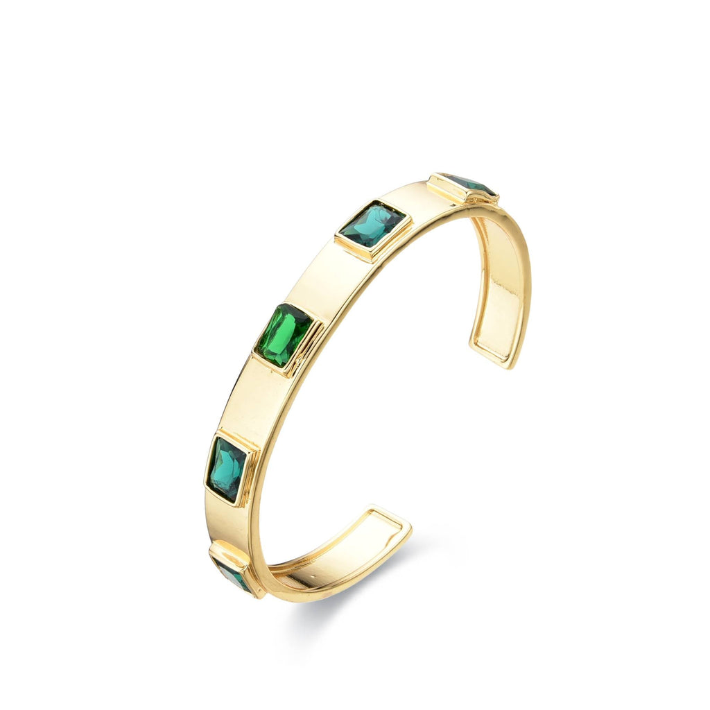 Green Bangle 18k Gold Fashion with Square Zircons-Bracelets-LANDCICA