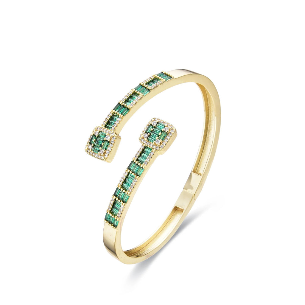 Green Bangle 18k Gold Fashion with Zircons-Bracelets-LANDCICA