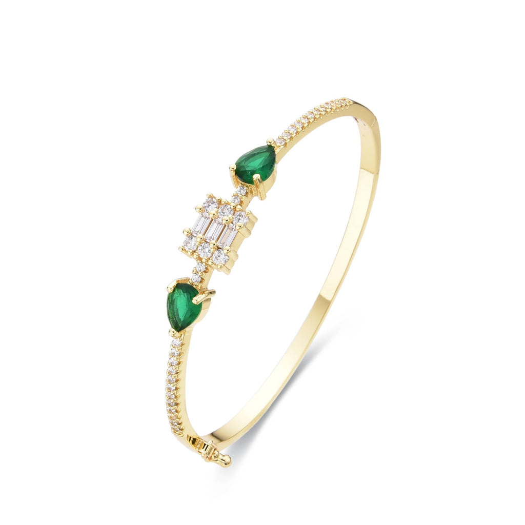 Green Bracelet 18k Gold Fashion with Clear Zircons Drop-Bracelets-LANDCICA