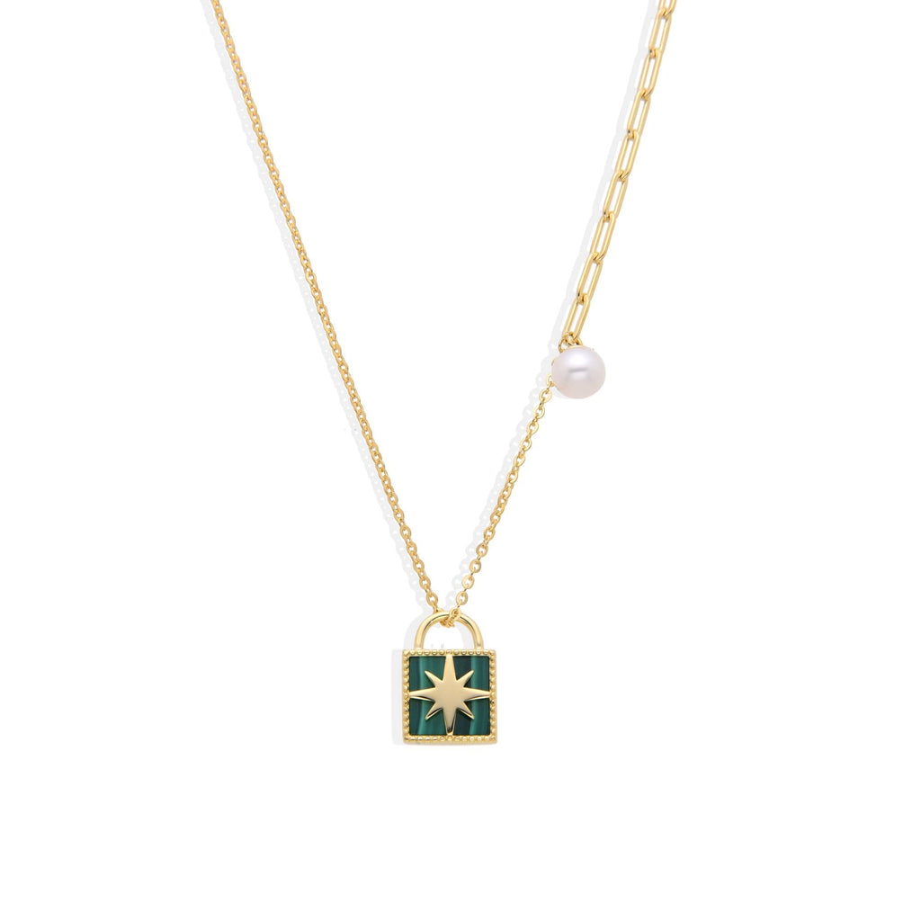 Green Handbag Necklace 18k Gold Plated 925 Sterling Silver with Pearl and Crystal-Necklaces-GULI GULI