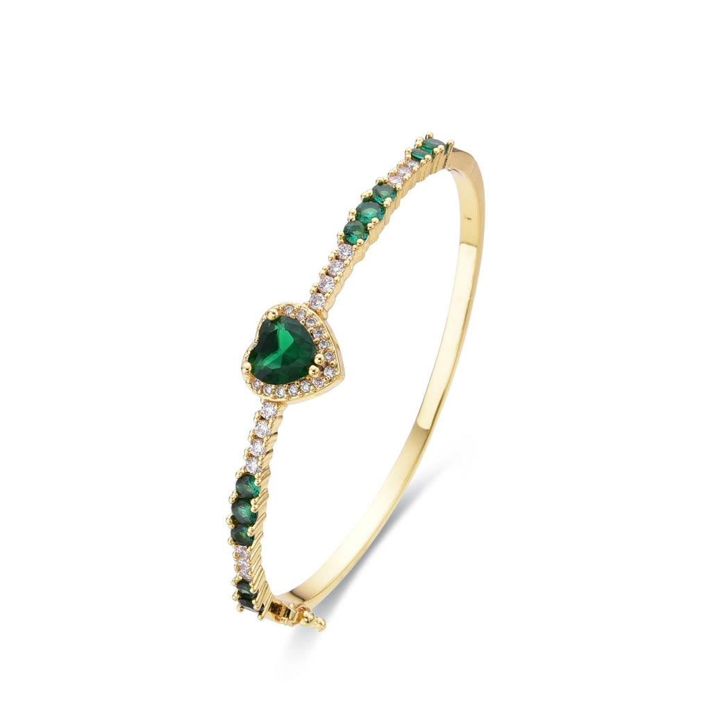 Green Heart Bangle 18k Gold Fashion with Clear Zircons-Bracelets-LANDCICA