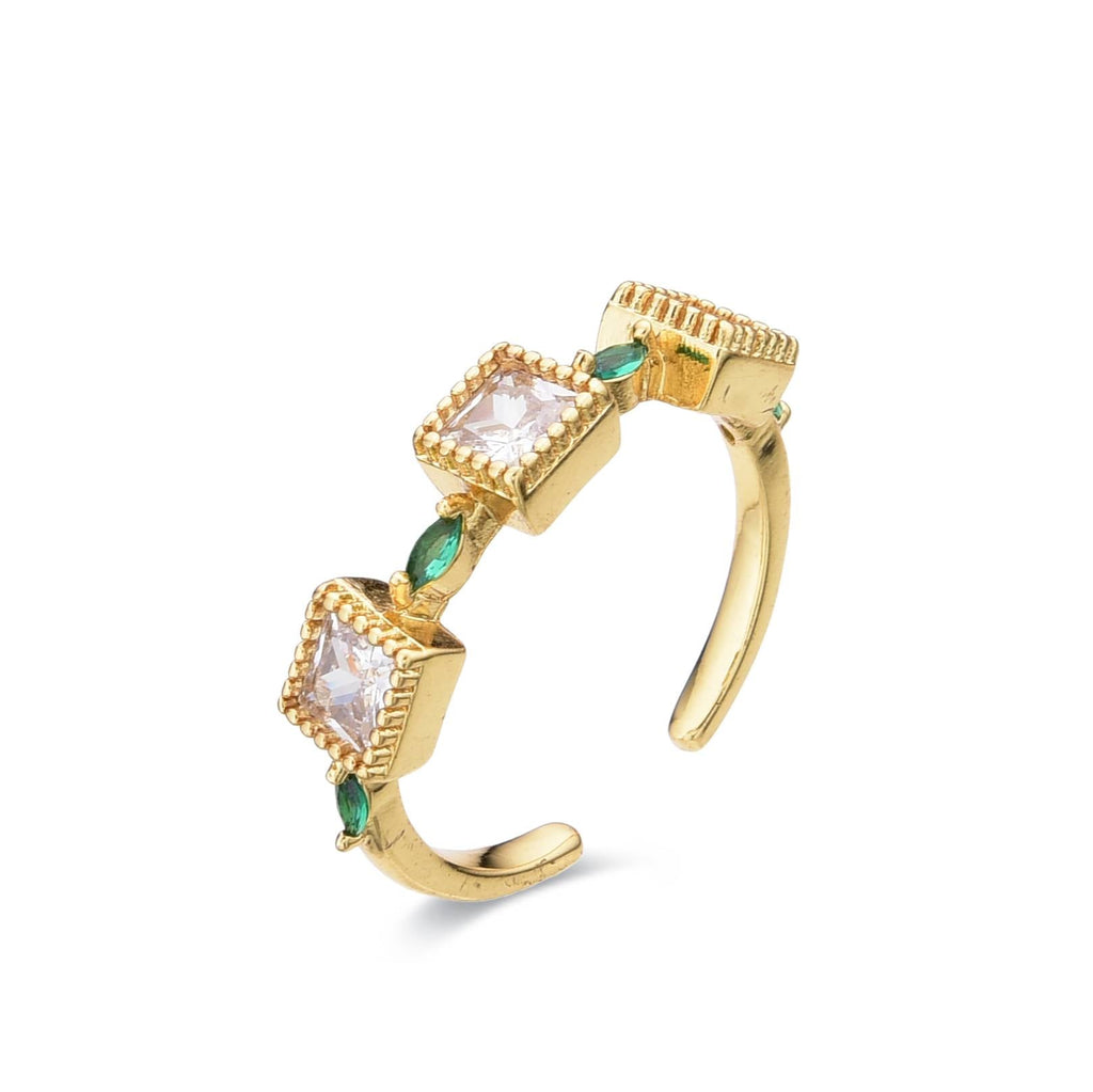 Green Ring Clear Square Zircons 18k Gold Fashion-Earrings-LANDCICA