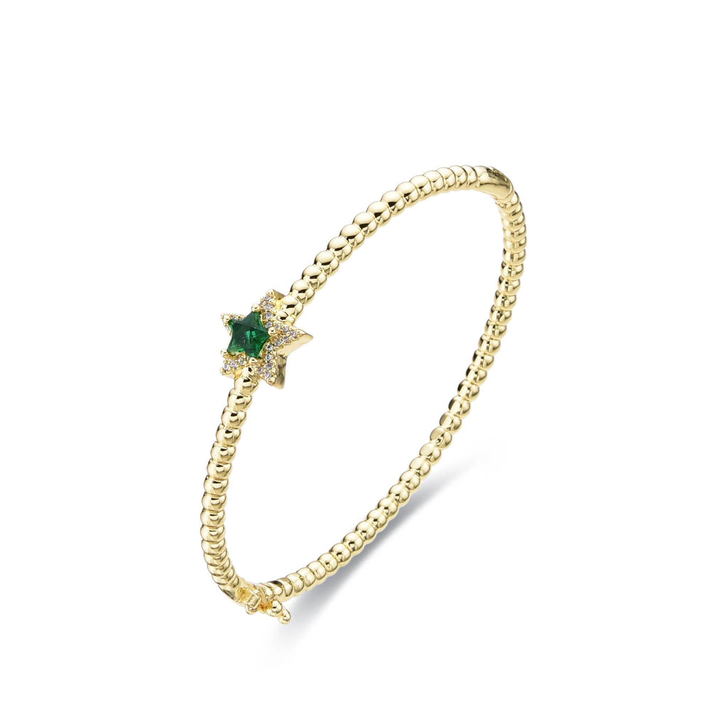 Green Star Bangle 18k Gold Fashion with Zircons-Bracelets-LANDCICA