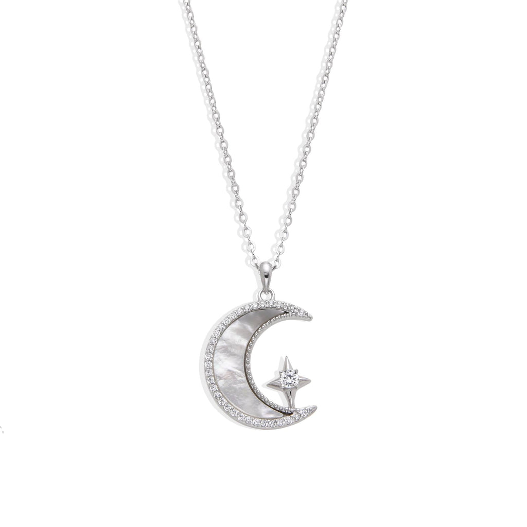 Half Moon Necklace with Star and Zirconia in 925 Silver-Necklaces-GULI GULI