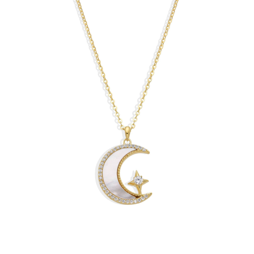 Half Moon Necklace with Star and Zirconia in 925 Silver and 18k Gold Plated-Necklaces-GULI GULI