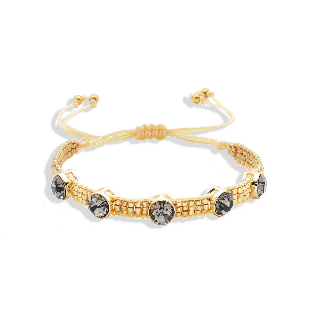 Handmade Bracelet in Gold Adjustable Thread with Faceted Zircons-Bracelets-BOJO