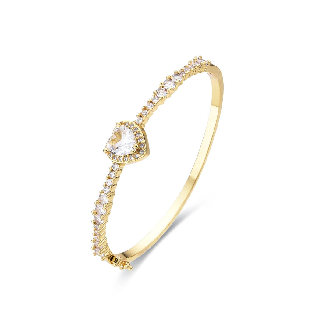 Heart Bangle 18k Gold Fashion with Clear Zircons-Bracelets-LANDCICA