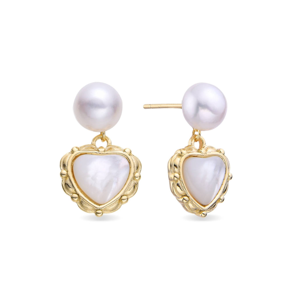 Heart Earrings in 925 Sterling Silver 18k Gold Plated with Nacre and Pearl-Earrings-GULI GULI