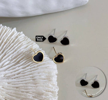 Heart Earrings with Black Semiprecious Stone in 925 Silver-Earrings-GULI GULI