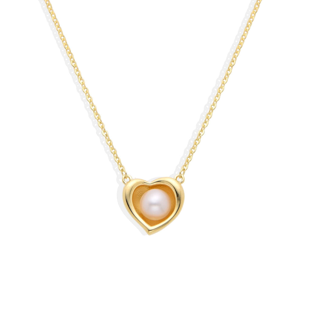 Heart Necklace 18k Gold Plated 925 Sterling Silver with Shiny Pearl-Necklaces-GULI GULI