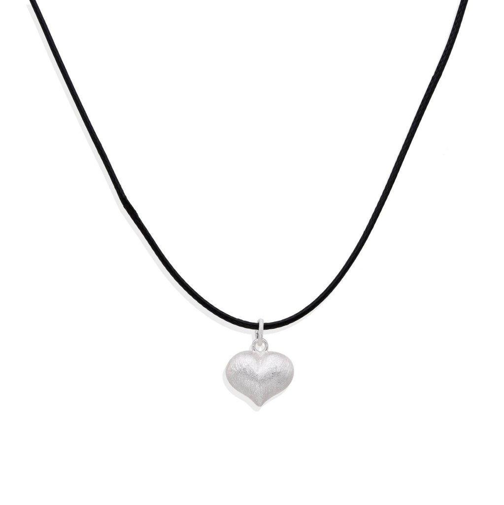 Heart Necklace 925 Sterling Silver with Synthetic Leather-Necklaces-GULI GULI