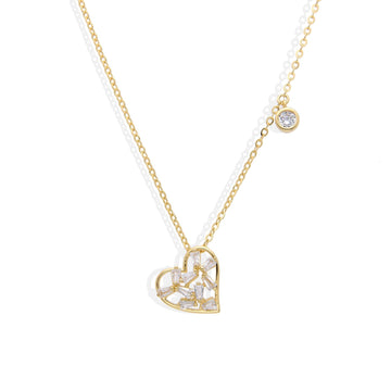 Heart Necklace with Hanging Zircon in 18k Gold Plated 925 Sterling Silver-Necklaces-GULI GULI