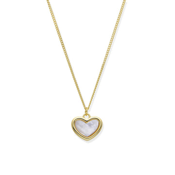 Heart Necklace with Mother of Pearl Center in 925 Silver with 18k Gold Plated-Necklaces-YIA SILVER