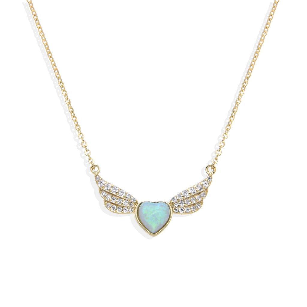 Heart Necklace with Wings in 925 Sterling Silver 18k Gold Plated with Zircons and Litmus Crystal-Necklaces-GULI GULI