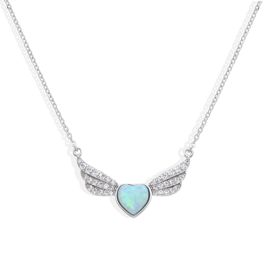 Heart Necklace with Wings in 925 Sterling Silver with Zircons and Litmus Crystal-Necklaces-GULI GULI