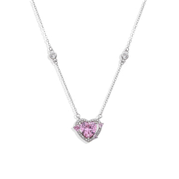 Heart Pendant Necklace with Pink Zirconia in 925 Silver-Bracelets-NEW WEI