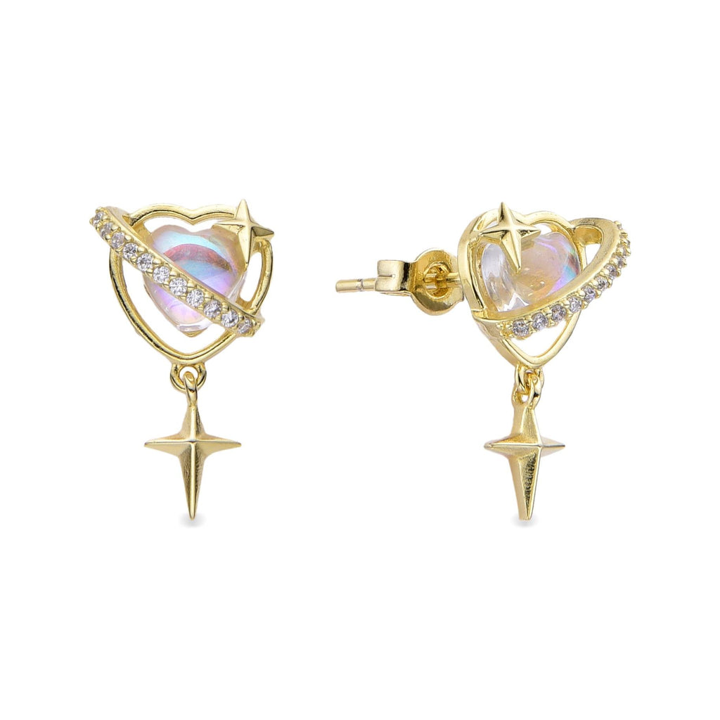 Heart-Shaped Crystal Earrings with Star Pendant and Zirconia in 925 Silver with 18k Gold Plated-Necklaces-YIA SILVER
