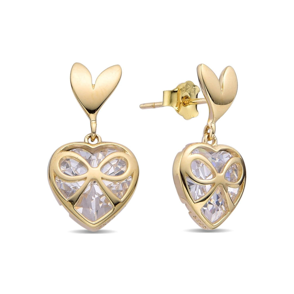 Heart Shaped Earrings and Bow Design with Zirconia in 925 Silver and 18k Gold Plated-Earrings-GULI GULI