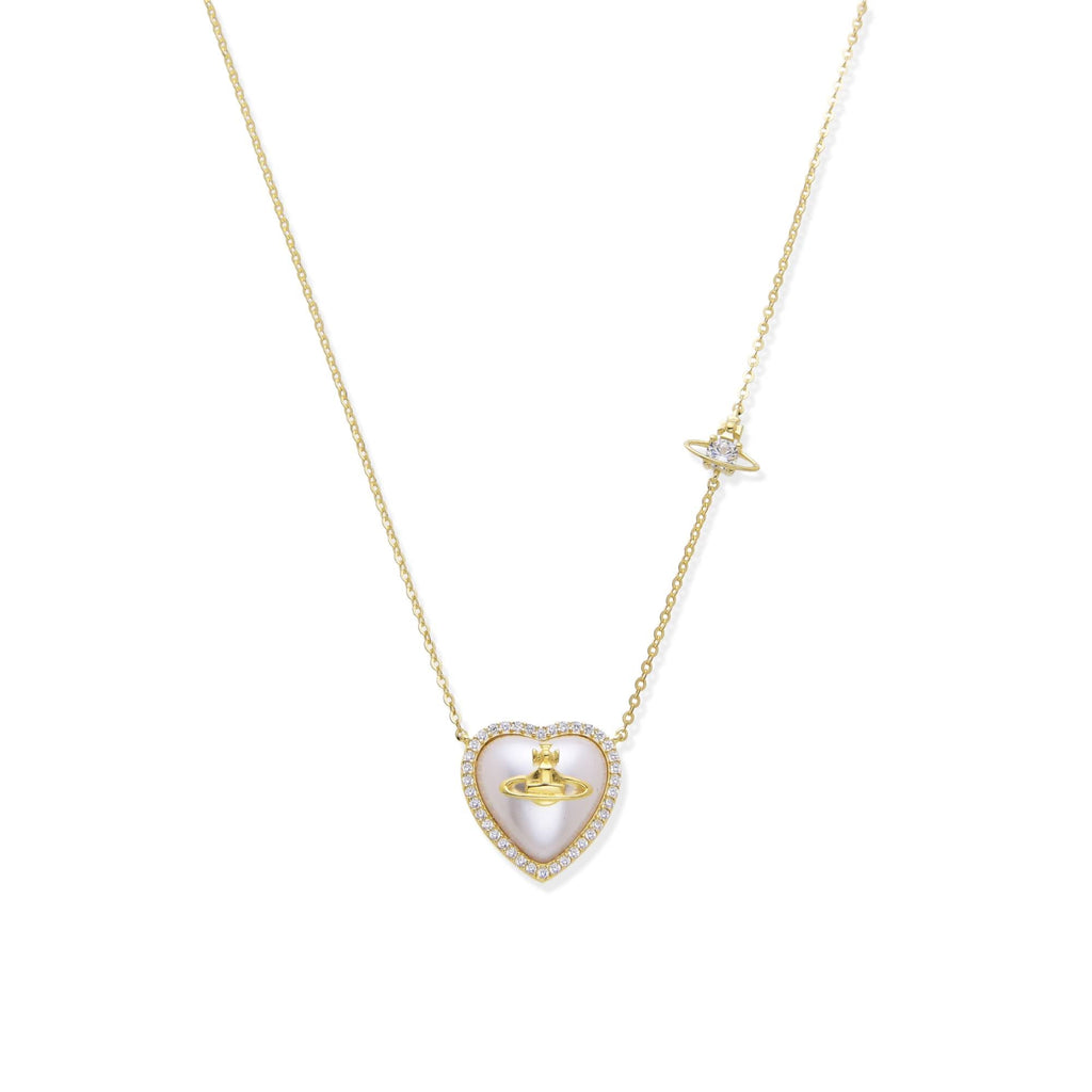 Heart-Shaped Pearl Necklace with Zirconia in 925 Silver with 18k Gold Plated-Necklaces-YIA SILVER