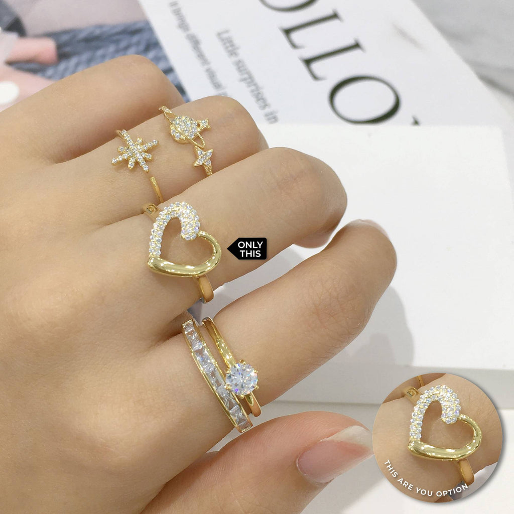 Heart Shaped Ring with Zirconia in 925 Silver and 18k Gold Plated-Rings-GULI GULI