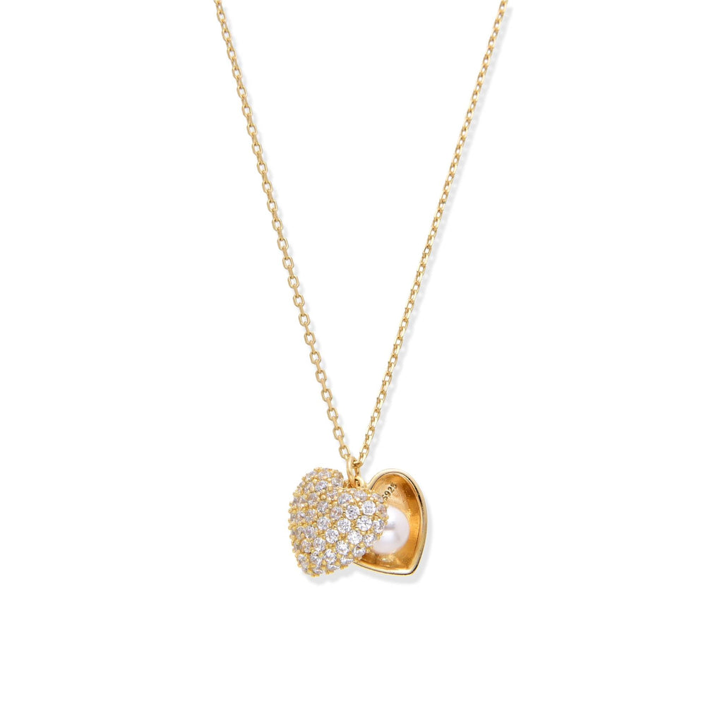 Heart Shaped Shell Pendant Necklace with Pearl-Necklaces-NEW WEI