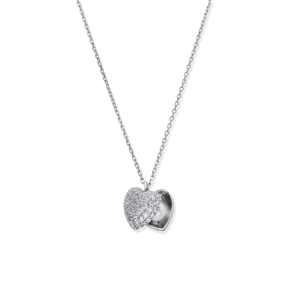 Heart Shaped Shell Pendant Necklace with Pearl and Zirconia in 925 Silver-Necklaces-NEW WEI