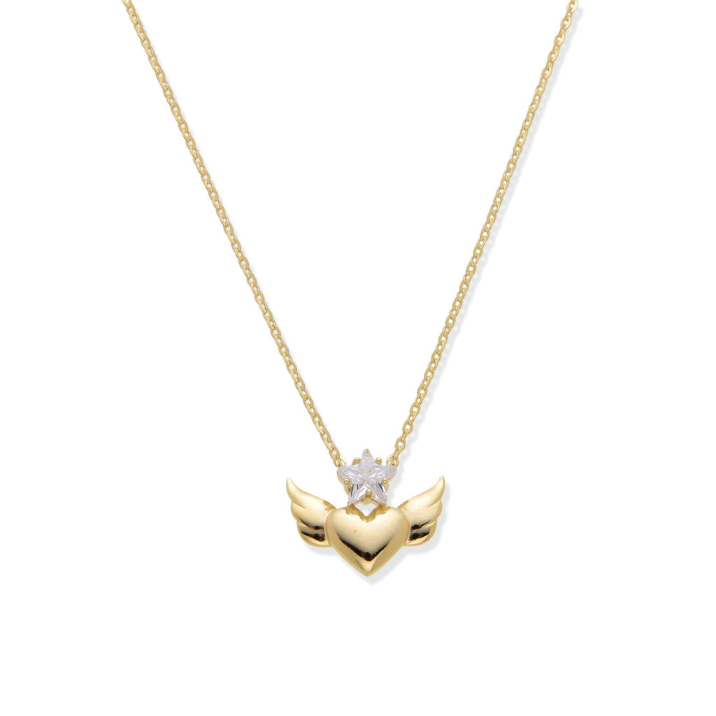 Heart with Wings and Star Necklace in 925 Silver with 18k Gold Plated-Necklaces-YIA SILVER