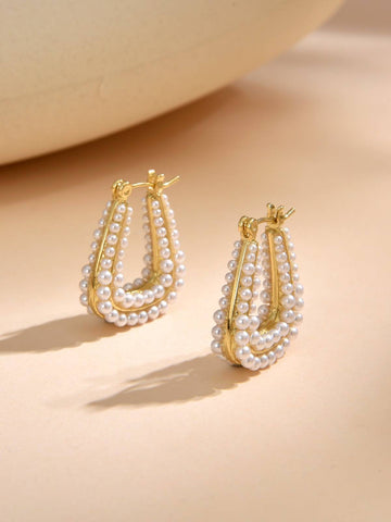 Hoop Earrings with Pearls Elegance and Sophistication in Every Detail-Earrings-ZIRCONIA