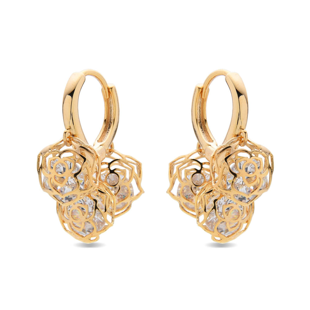 Huggie Earrings 18k Gold Fashion Flower with Zircons-Earrings-NEW WEI