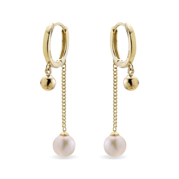 Huggie Earrings with Dangling Pearls in 925 Silver with 18k Gold Plated-Earrings-YIA SILVER