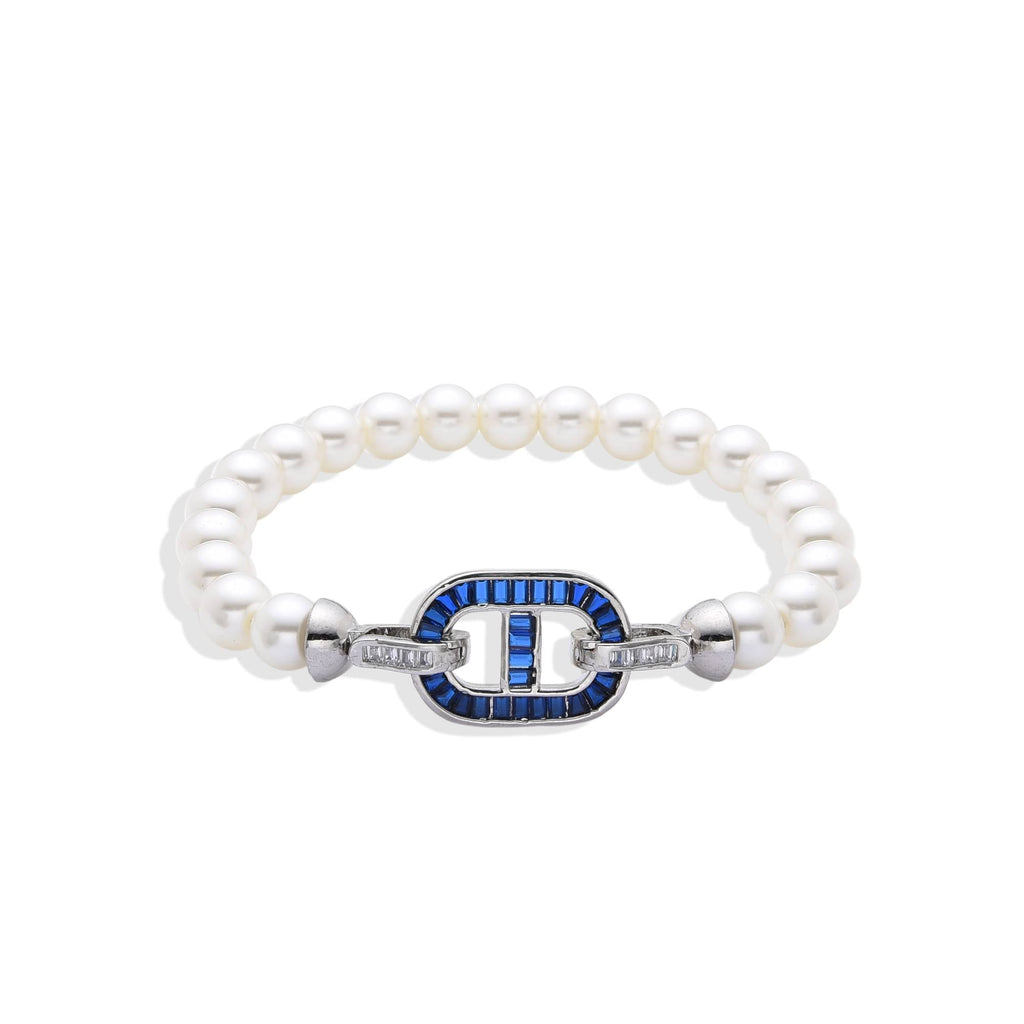 Intense and Elegant Blue: Silver Fashion Pearl Bracelet with Micro Zirconia Pendant-Bracelets-NEW WEI