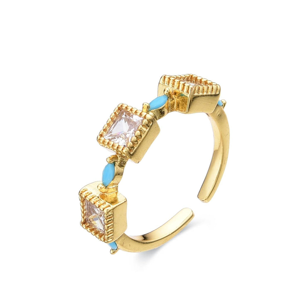 Light Blue Ring Clear Square Zircons 18k Gold Fashion-Rings-LANDCICA