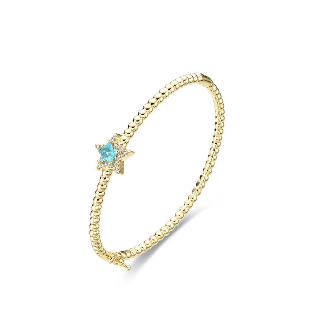 Light Blue Star Bangle 18k Gold Fashion with Zircons-Bracelets-LANDCICA